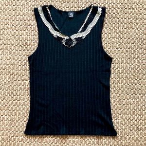 Only Hearts embroidered Blk Stretchy Cotton Tank